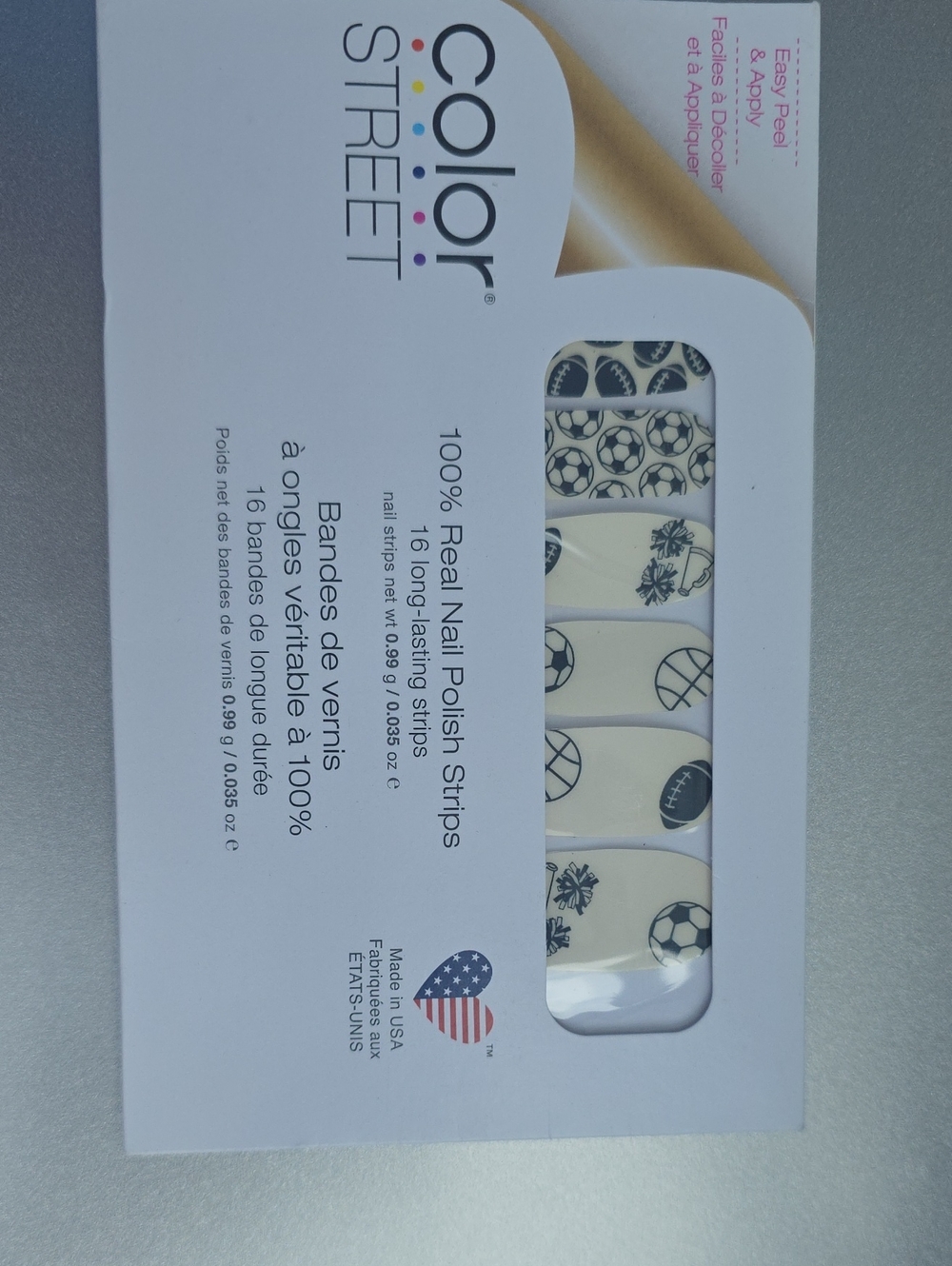 Color Street Cream Nail Polish Strips with Black Sports Prints Dream TEAM